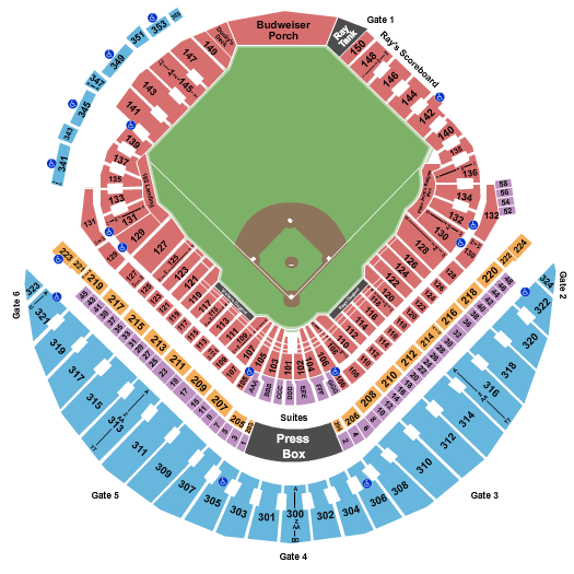Tropicana Field Seating Chart + Rows, Seats and Club Seats